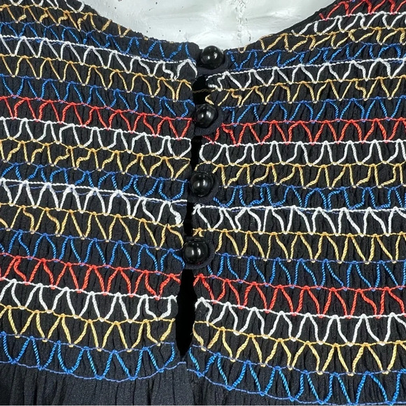 PLENTY by TRACY REESE black blouse colorful smocked neckline & flutter sleeve - Picture 7 of 10